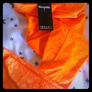 Black Milk Fluro Orange Crushed Velvet Leggings M